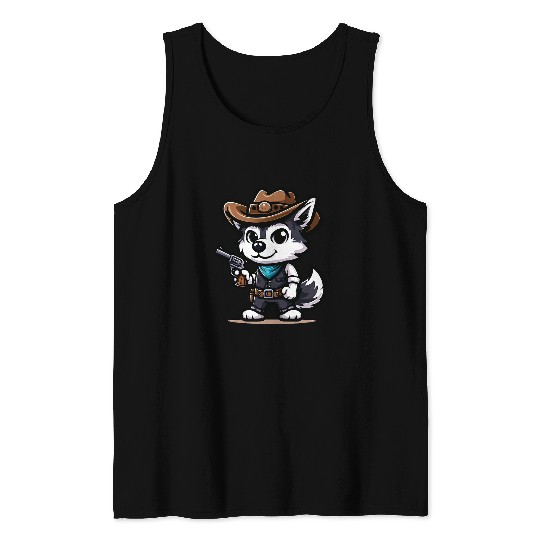 Husky Wild West Funny Dog Cowboy Tank Tops