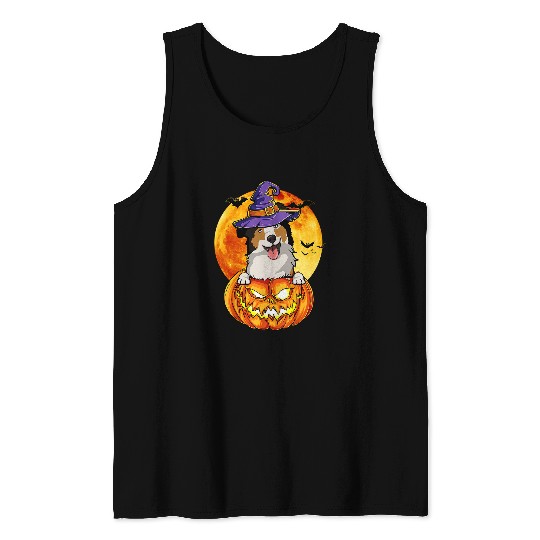 Australian Shepherd Witch Pumpkin Halloween Dog Lover Funny 42 Tank Tops