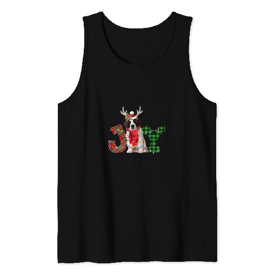Joy Christmas Lights Saint Bernard Dog Santa Hat Pajama Tank Tops