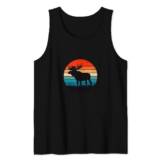 Pretty Retro Sunset Elk Moose Bull 2Powerful Forest Ruler Tank Tops