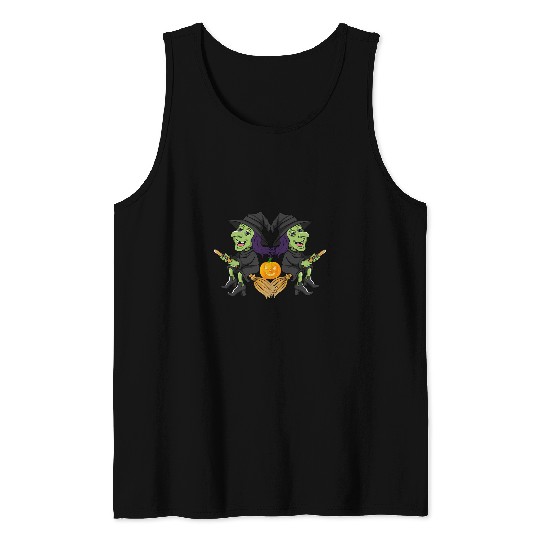 Lacrosse Gift Merchpole Halloween Funny Spider Web Witch Broom Costume Tank Tops