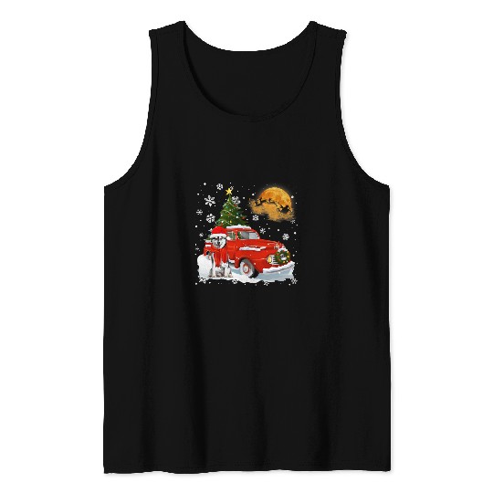 Dog Husky vintages Wagon Red Truck Christmas Tree Pajamas117 Tank Tops