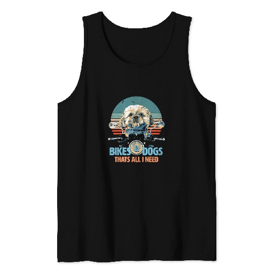 Bikes Dogs Cute Shih Tzu Puppy Driving Motorcycle 201 Tank Tops
