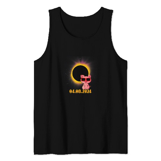 Solar Eclipse 2024 Pig Wearing Solar Eclipse Glasses Tank Tops