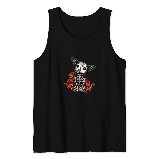 Chihuahua dia de los muertos day of the Deads Dog sugar skull Tank Tops