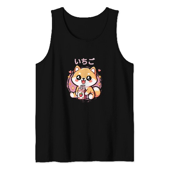 Kawaii Shiba Inu Dog Drink Strawberry Milk Japanese Otaku Tank Tops