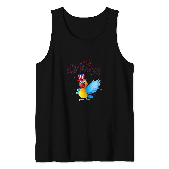 Parrot Graphic Red White Blue Fireworks Decor 4th Of July Tank Tops