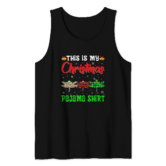 This Is My Christmas Pajama Dragonfly Lover Santa Hat Xmas Tank Tops
