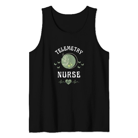 Telemetry nurses RN Nursing Heartbeat Green Butterfly Cute Tank Tops