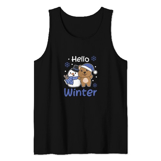quokkas Hello Winter Snowman Snow Tank Tops