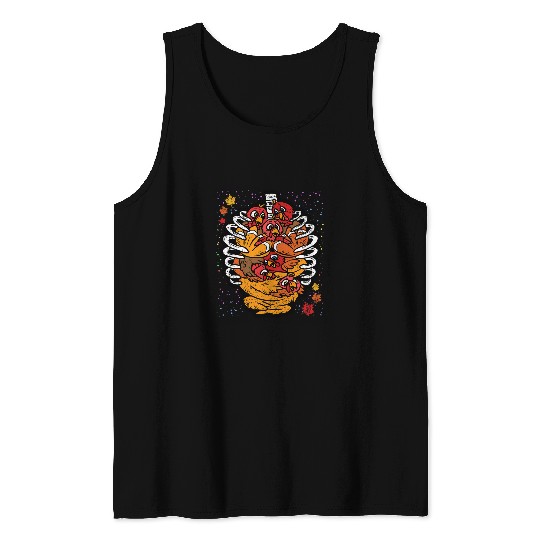 Turkey Rib Cage Thanksgiving Day Funny Skeletons Fall Autumn Tank Tops
