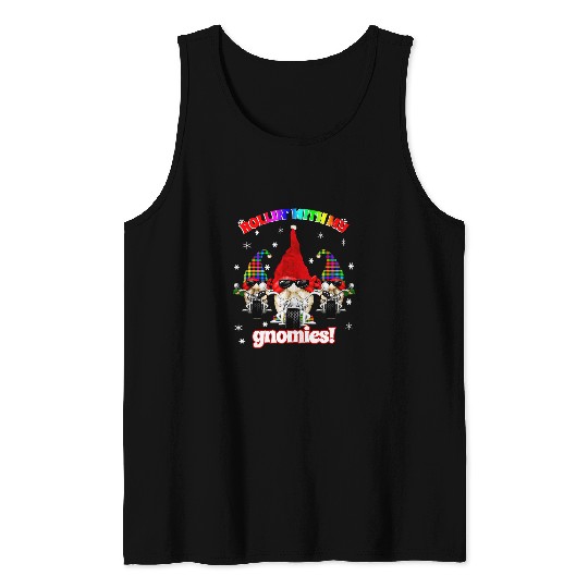 LGBTQ Pride Biker Christmas Garden Gnome Rainbow Plaid Tank Tops