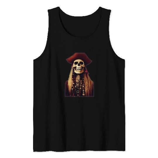 Smug Smiling Hyperdetailed Pirate Skeleton Tank Tops