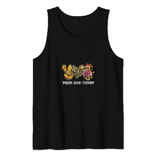 Peace Love Turkey Pumpkin Gobble Turkey Thanksgiving Tank Tops