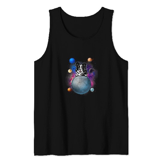 Border Collie On The Moon Galaxy Funny Puppy Spcae Dog Lover Tank Tops