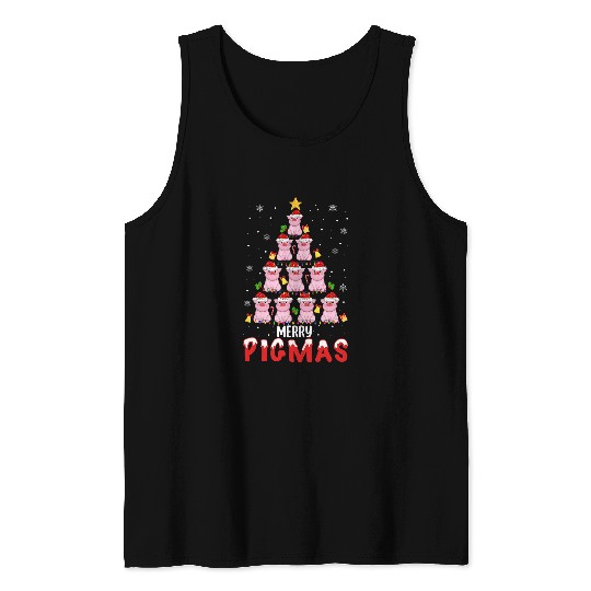 Merry Pigmas Pig Christmas Tree Pajama For Pig Lover Tank Tops