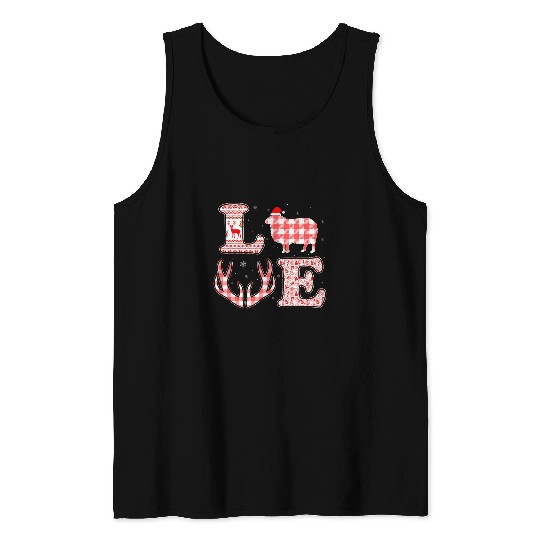 Sheep Lover Funny Sheep Lovers xmass Red Plaid Reindeer Ugly Christmas Tank Tops