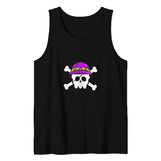 Skull Crossbones Freebooter Pirate With Bucket Hat 2 Tank Tops