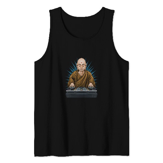 DJ Buddha Buddhist Monk DJing Disc Jockey Turntable Funny DJ Tank Tops