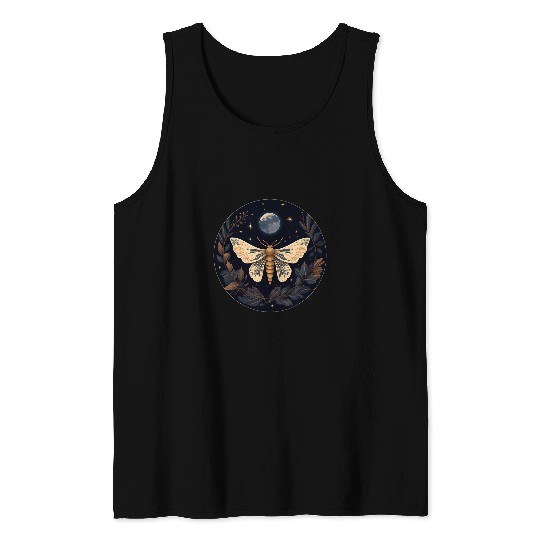 Moth Full Moon Witch Art Tank Tops