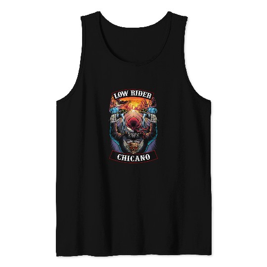 Low Rider Chicano Sunset Motorcycle Biker Skull Tank Tops