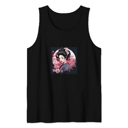 Elegant Geishas Journey Japan Vector Tank Tops