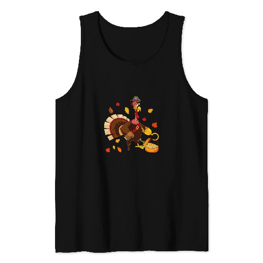 Turkey Pirate Buccaneer Thanksgiving Jolly Roger Flag Skull Tank Tops