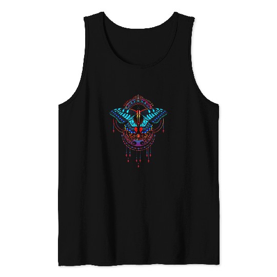 Magic Butterfly over Mandala Tank Tops