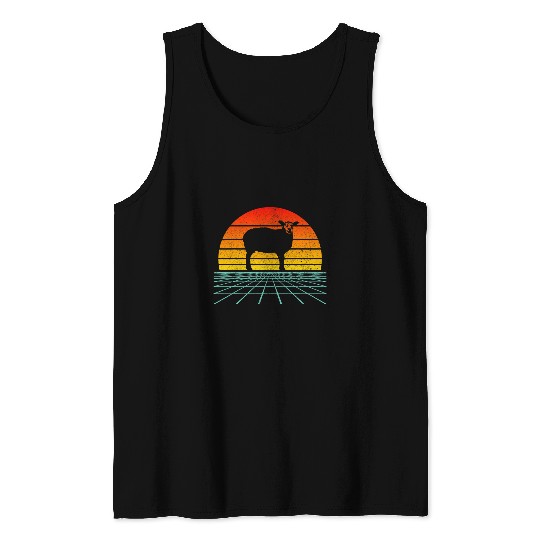 Sheep Lover vintages Retro Sunset 80s Farm Animal Farmer Tank Tops