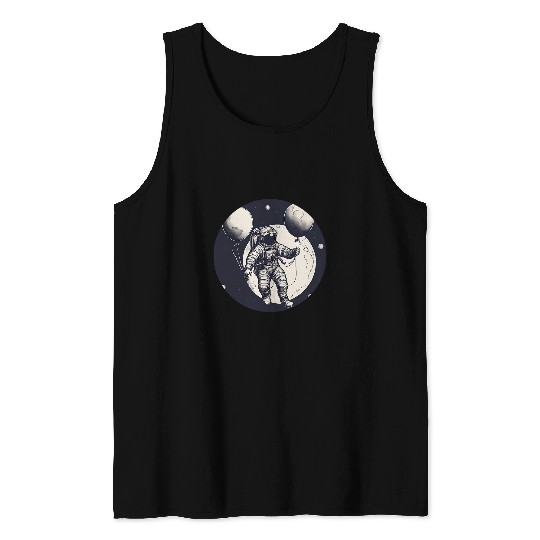 Galactic Astronaut Explorer Holding Planet Balloons STEM 1 Tank Tops