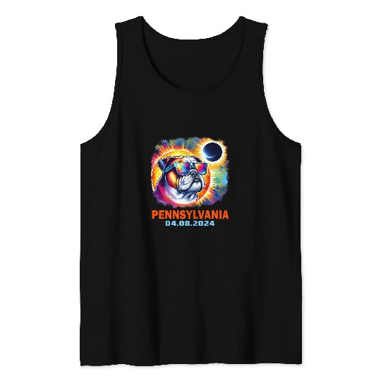 Colorful Bulldog Total Solar Eclipse 2024 Pennsylvania Tank Tops