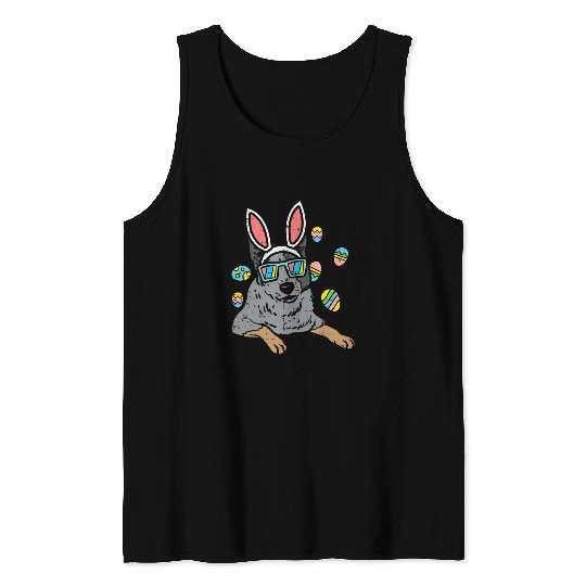 Heeler Bunny Ears Glasses Easter Eggs Australian Cattle Dog Tank Tops