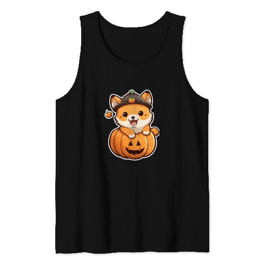 Kawaii Cute Shiba Inu Dog In Pumpkin Anime Aesthetic Tank Tops