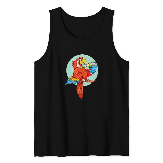 Parrot Drinking Cocktail Summer Vacation Beach Tropical Tank Tops