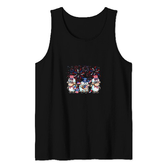 Sheep Lover With Fireworks Sunglasses Hat Merica Funny 4th Of July Tank Tops