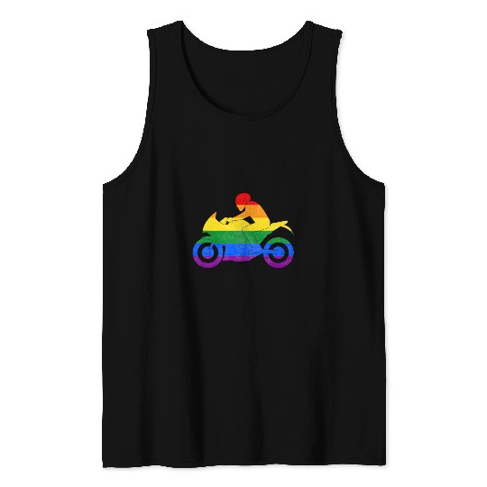 LGBT LGBTQ Gay Pride Motorcycle Stunt LGBT Flag Rainbow Tank Tops