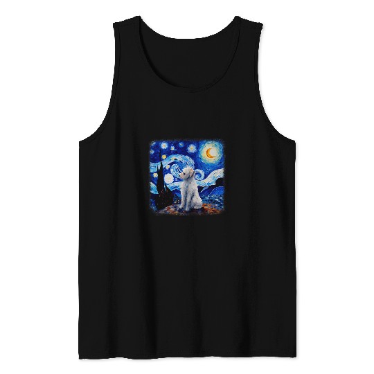Dog in starry night van gogh Maltese Tank Tops