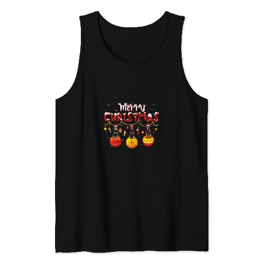 Dog Rottweiler Merry Christmas Red Plaid Santa Hat Tee Dog Lover Tank Tops