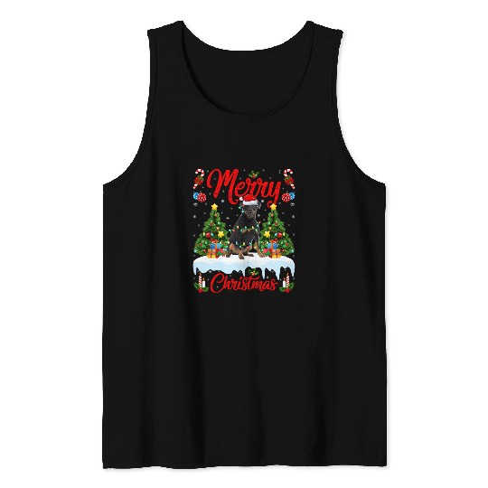 Dog Rottweiler Lights xmass Tree Santa Rottweiler Christmas Tank Tops