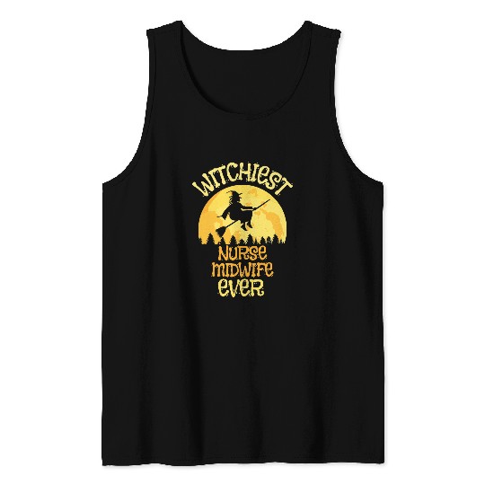 Funny nurses Midwife Witch Halloween Humor Tank Tops