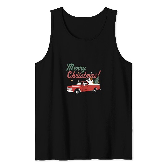 Merry Christmas Saint Bernard Dog vintages Red Pick Up Truck Tank Tops