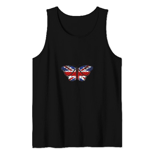 Union Jack Butterfly Butterflies Flag Wings British UK Flag Tank Tops
