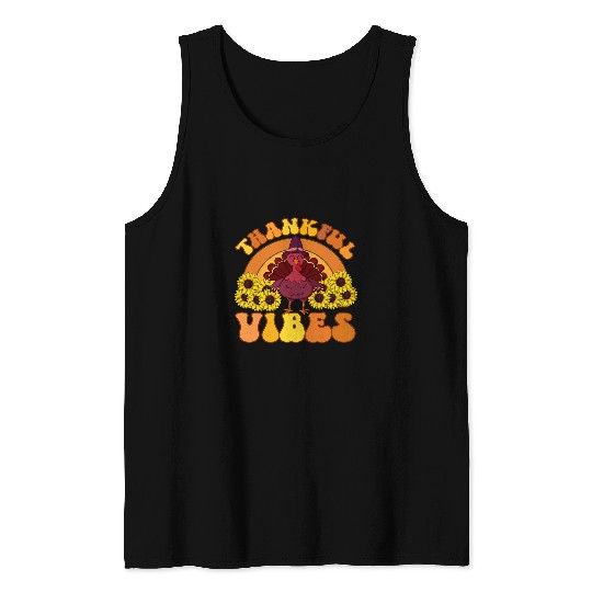 Retro Thankful Vibes Autumn Groovy Thanksgiving Turkey 22 Tank Tops