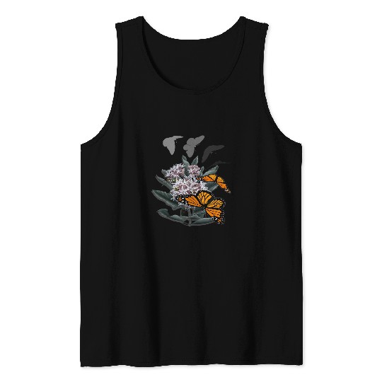 Monarch Butterfly Milkweeds Botanical Art Tank Tops