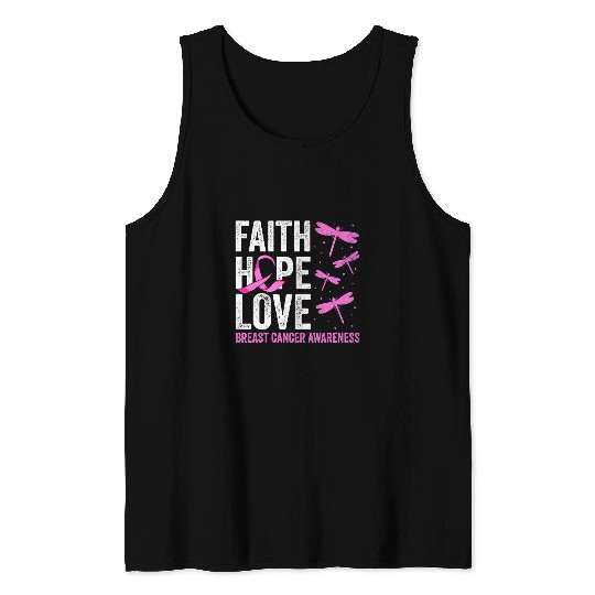 Pink Ribbon Dragonfly Flower Apparel Faith Love Hope Women Tank Tops