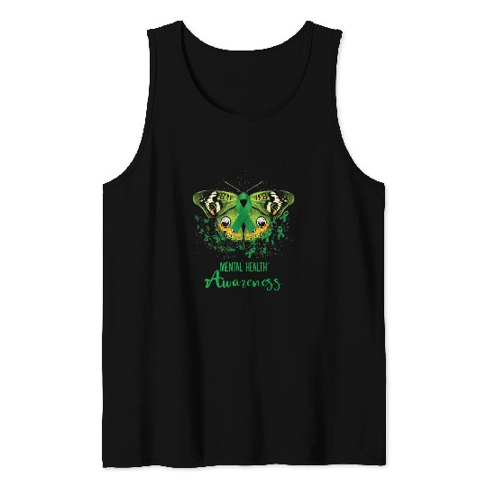 Mental Health Awareness Butterfly Green Ribbon Tank Tops