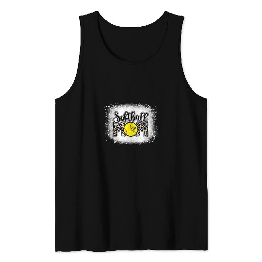 Softball Mom Leopard Print Bleached Distressed Trendy Mother 2 Tank Tops