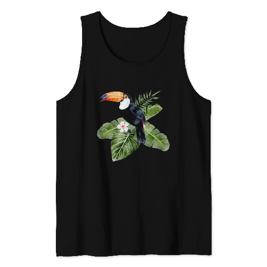 Tropical Bird Leaves Rainforest Toucan Tank Tops