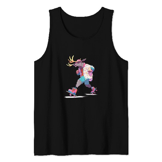 Roller Skating Funny Moose Skater Roller Skates Tank Tops