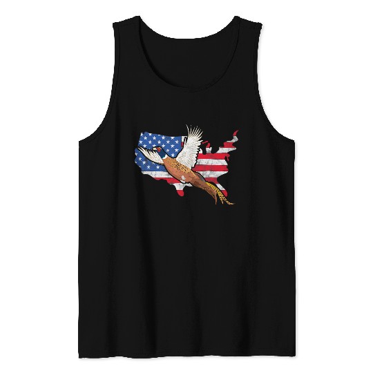 Pheasant Hunter American Flag Graphic Bird Hunting Vintage Tank Tops